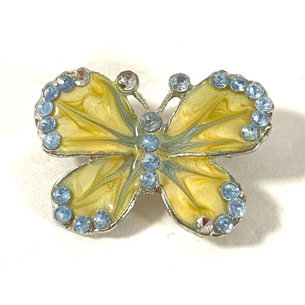 Butterfly Brooch Vintage 1980s Baby Blue Gems Cream Silver Tone Flaws